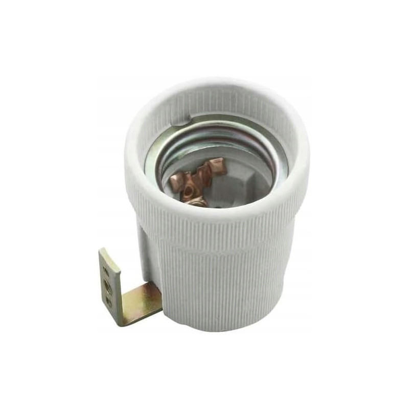 Oprawka E27 porcelanowa szara z uchwytem, gniazdo