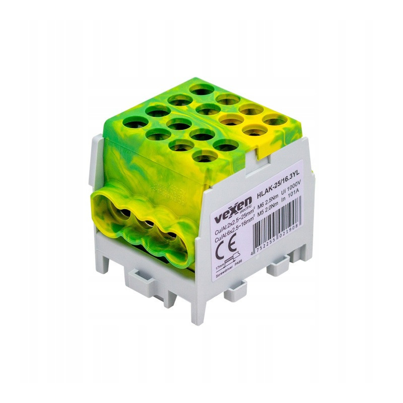 Blok Rozdzielczy 6x16 mm ZÓŁTO- ZIELONY VEXEN