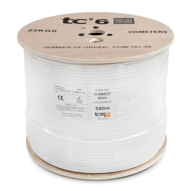 Kabel koncentryczny tc 685CU-102 LSZH B2ca (RG6 / 1,02 / TRI-SHIELD) /500m ELPIO